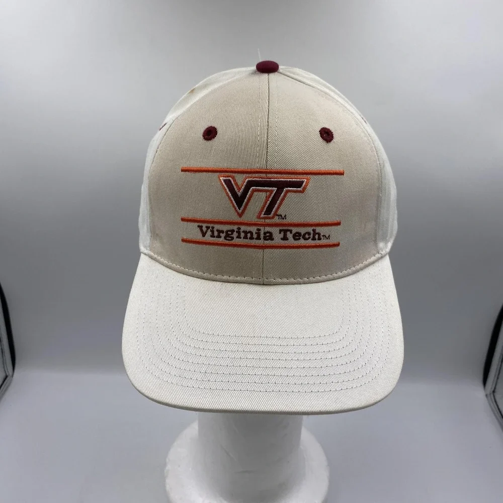 Vintage 90s The Game Virginia Tech Hokies Snapback Hat Split Bar White Maroon